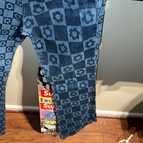 Jaded London High Rise Retro Floral Checkerboard Skinny Flare Jeans - Picture 7 of 9